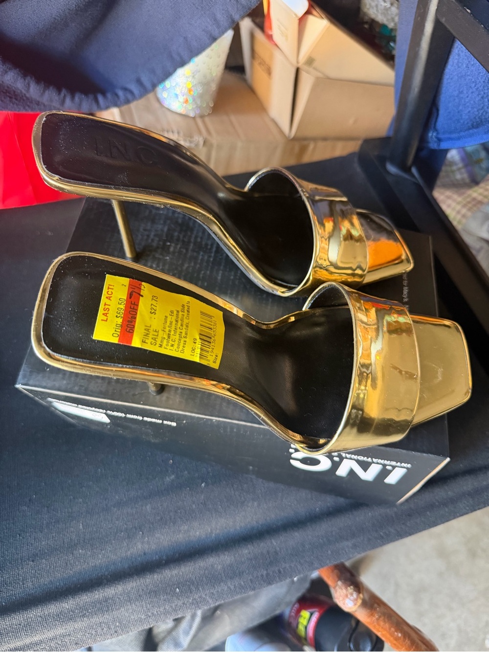 INC International Concepts Gold Metallic Slide Heels